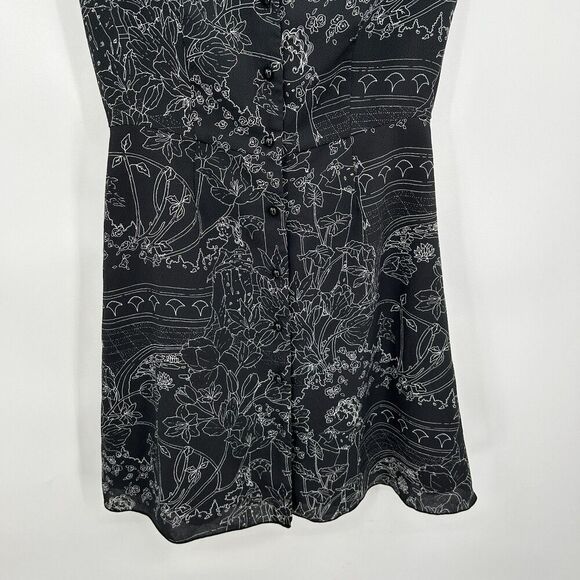 ARITZIA Wilfred Black White Floral Print Button Up Short Sleeve V-Neck Dress 2 - Picture 4 of 6